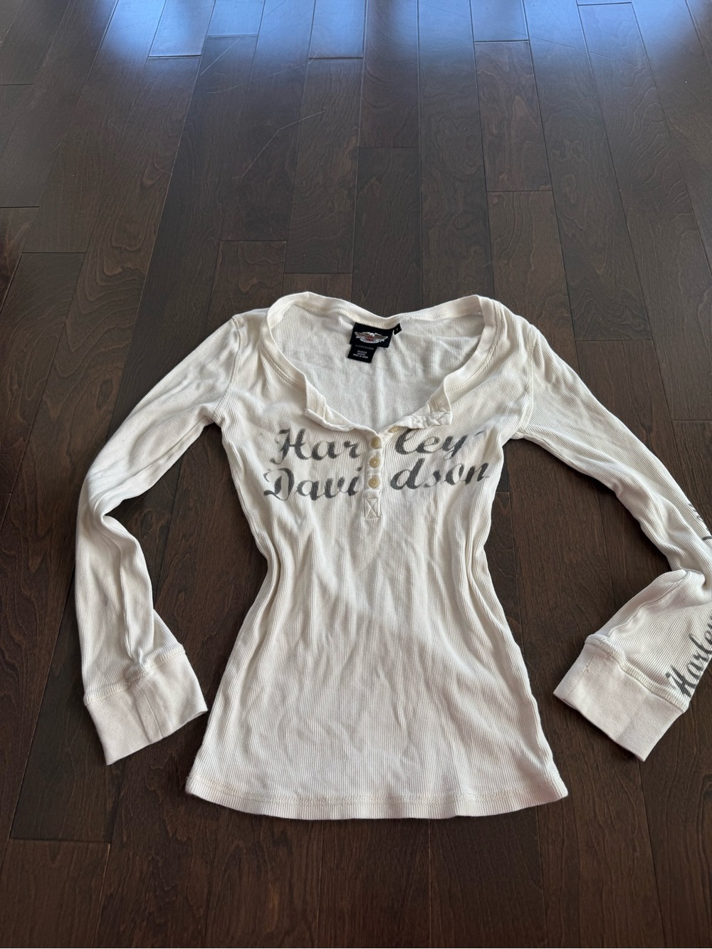 Harley-Davidson Cream Long-Sleeve Henley with Script Logo